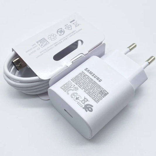 Samsung 25W Super Fast Charger USB Type C Adapter With 3A Cable Intelligent Charge For Galaxy S24 S23 S22 S21 S20 A54 A34 Z Flip 4 5 6 Z Fold Compatible