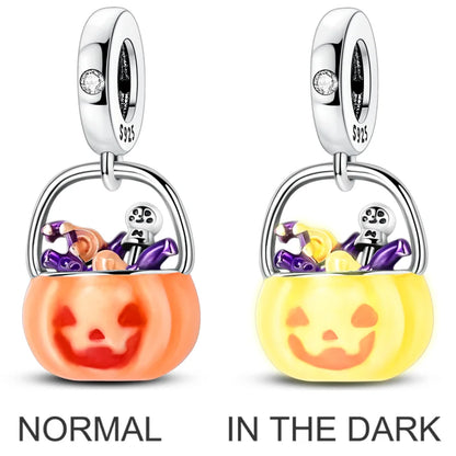 925 Sterling Silver Pumpkin Charm With Zircon Inlay