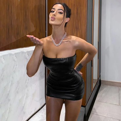 Sexy Tube Top Leather Dress Slim Fit Hip Skirt Women's Wear