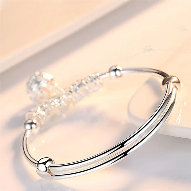 Fine 925 Sterling Silver Hollow Bells Ball Bangles Adjustable Bracelets for Women Stylish Holiday Gifts and Wedding Jewelry