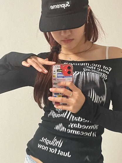 Graffiti Letter Print Womens Crop Top Streetwear Tee