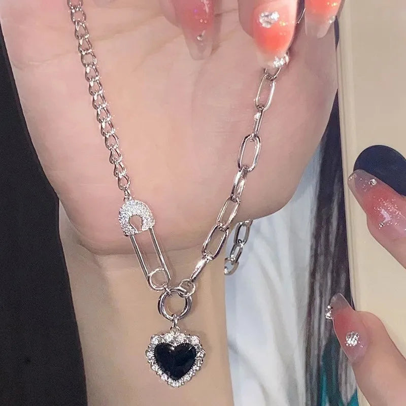 Y2K Purple Crystal Heart Pendant Necklace for Trendy Women AY5662901AY