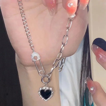 Y2K Purple Crystal Heart Pendant Necklace for Trendy Women AY5662901AY