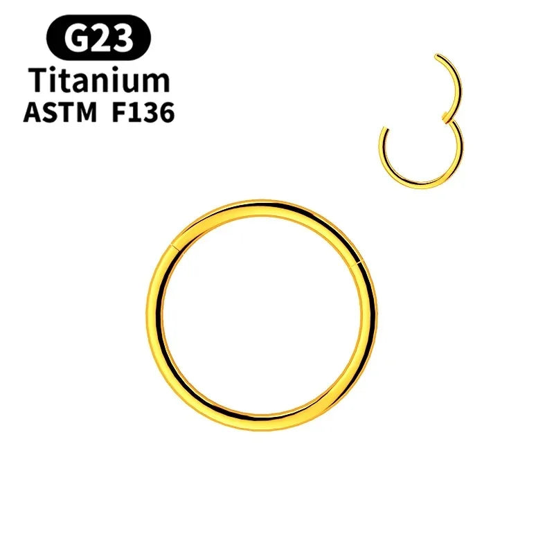 G23 Titanium Hinged Nose Rings for Cartilage Lip Ear Piercing Jewelry S2-1pc-golden