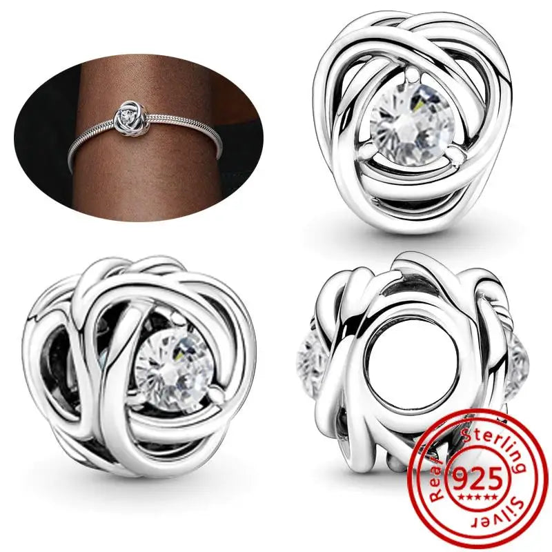 925 Sterling Silver Zodiac Pendant with Colorful Zircon for Charm Bracelets N323 3mm-4mm
