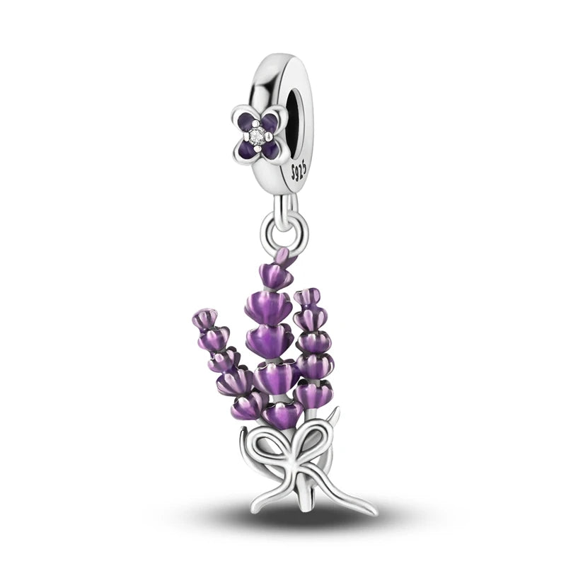 925 Silver Flower Charms Sunflower Tulip Pendants for Bracelet Jewelry Making KTC836