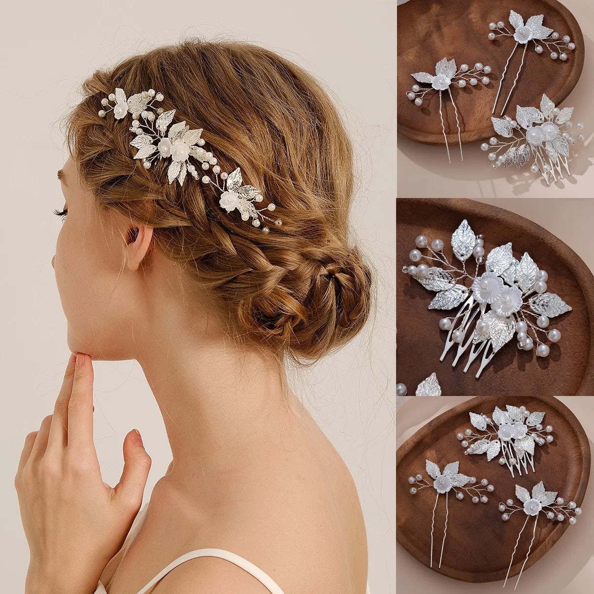 Elegant Pearl Flower Wedding Hairpin Comb Set for Brides