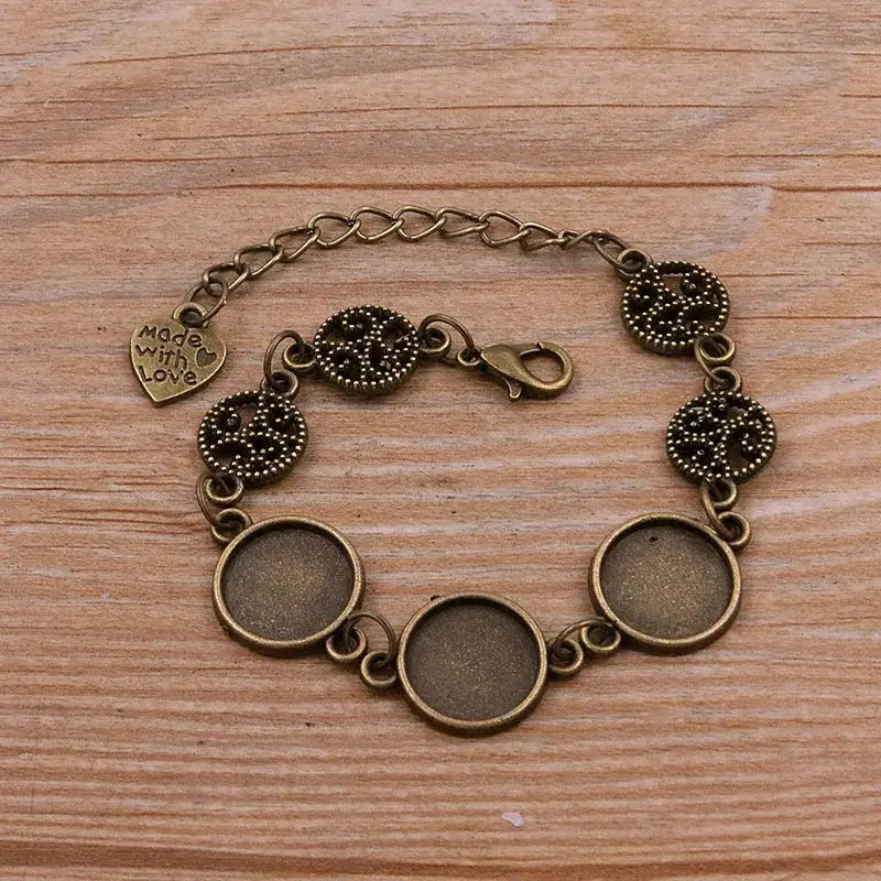 1Pc Metal Zinc Alloy Round Bracelet Findings in 2 Colors and 15 Styles 1-Antique bronze 12mm