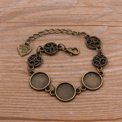 1Pc Metal Zinc Alloy Round Bracelet Findings in 2 Colors and 15 Styles 1-Antique bronze 12mm