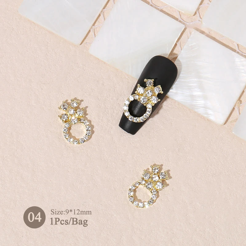 Elegant Gold Silver Metal Bowknot Nail Charm 3D Rhinestone Decor for DIY Manicure Art