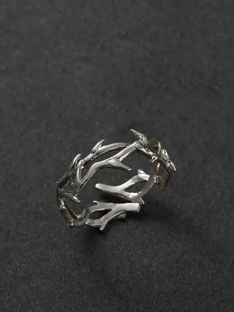 Vintage Style Couples' Rings with Branches and Thorns Design resizable WHITE
