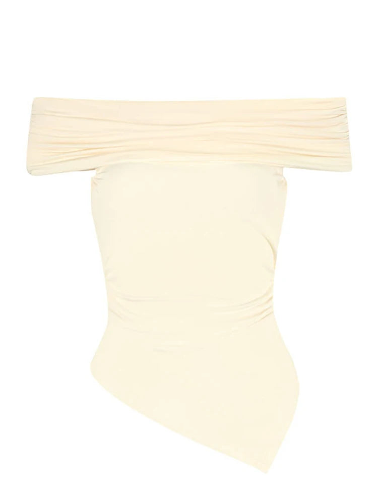 Women Summer Slash Neck Off Shoulder Slim Cotton Tee