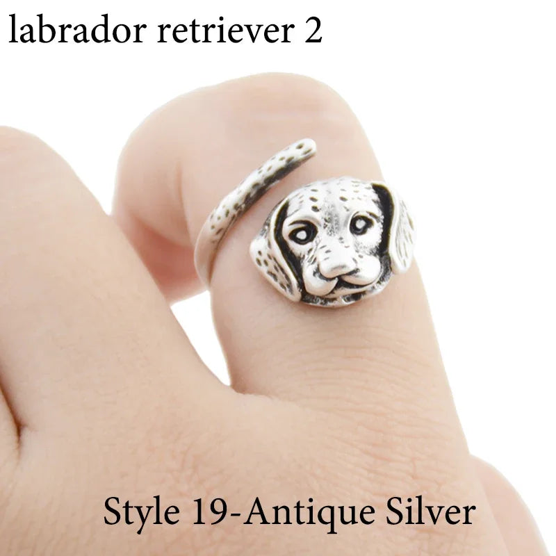 Vintage Labrador Retriever Wrap Ring Adjustable Fashion Jewelry for Women and Men