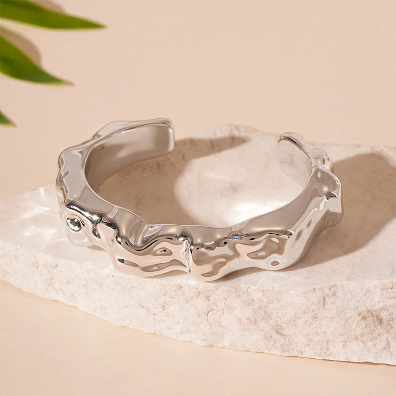 Chic Irregular Cuff Bracelets for Women in Glossy Gold and Silver - Fashion Statement Bangle Jewelry