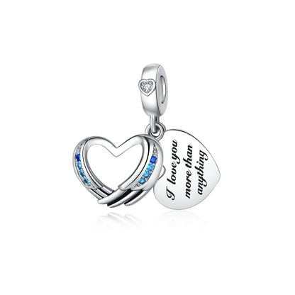 Sterling Silver 925 Angel Wing Heart Bird Charms for Bracelets and Necklaces Women's Fine DIY Jewelry Gifts