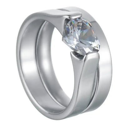 MeMolissa Luxury Clear Stone Crystal Wedding Rings Gold Plated Stainless Steel Jewelry 84R13