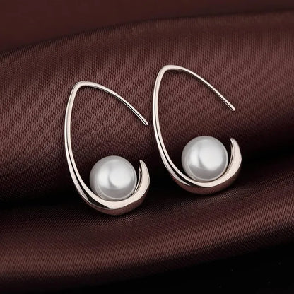 Elegant 925 Sterling Silver Pearl Drop Earrings for Women Versatile Fashion Jewelry 65754