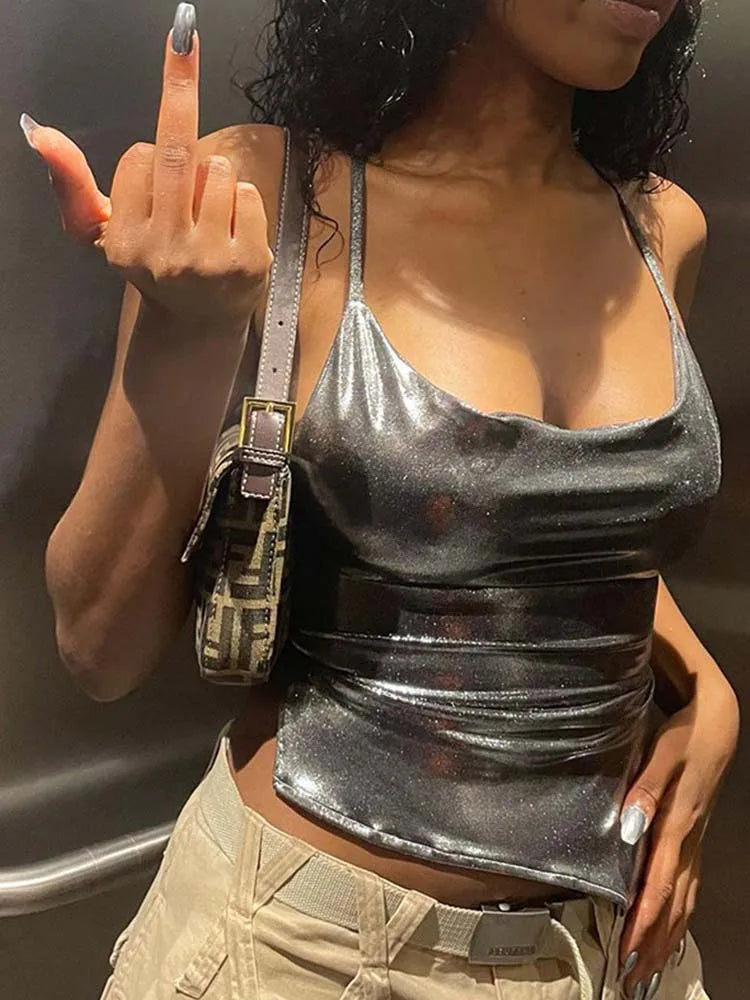 Shiny Bodycon Sexy Vest Top Summer 2024 Ladies Camisole