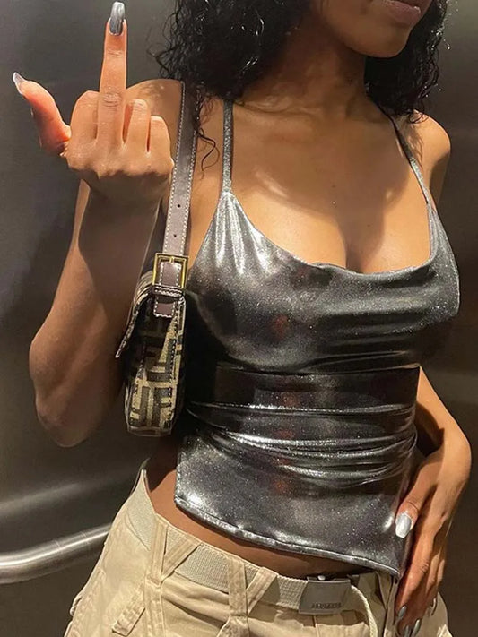 Shiny Bodycon Sexy Vest Top Summer 2024 Ladies Camisole