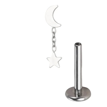 ASTM F136 Titanium Ear Piercing Pendant Chain Dangle Ear Studs with CZ Top Labret Lip Stud and Cartilage Earring Body Jewelry