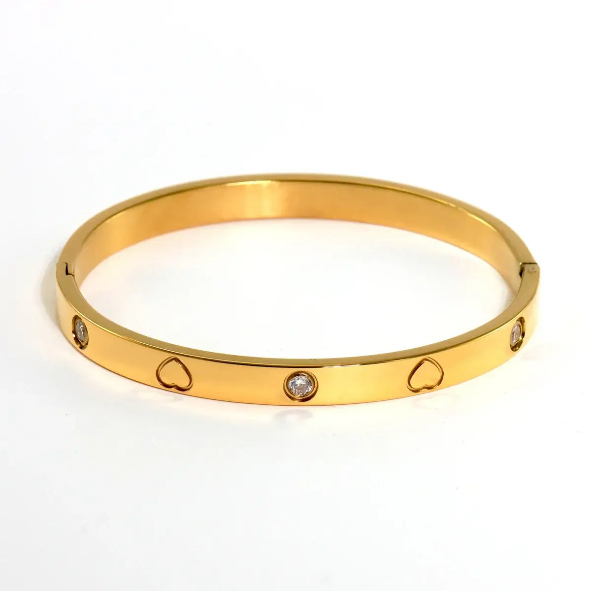 New Waterproof Cubic Zirconia Heart Flower Bangles Jewelry for Women BR8377-Gold CHINA