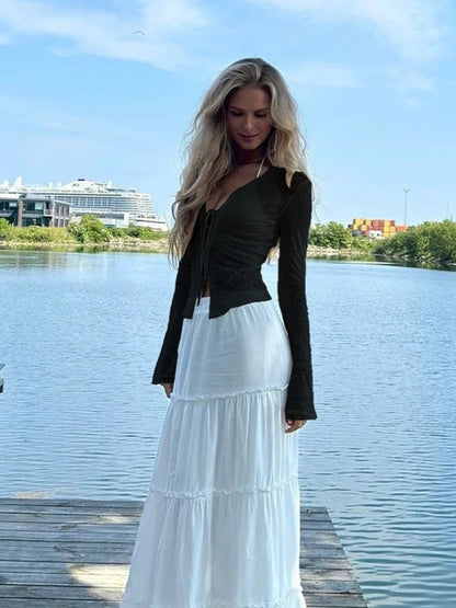 Autumn Chiffon Slim Fit Ruffle Trumpet Sleeve Shirt Women