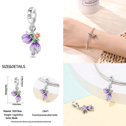 Elegant Sterling Silver Purple Flower Beads for DIY Jewelry and Charm Bracelets