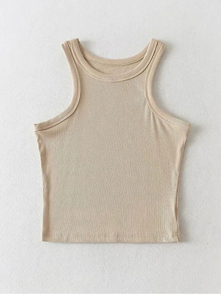 2025 Summer Women Solid Knit Cropped Tank Top Stretch
