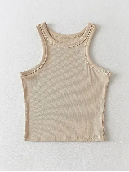 2025 Summer Women Solid Knit Cropped Tank Top Stretch