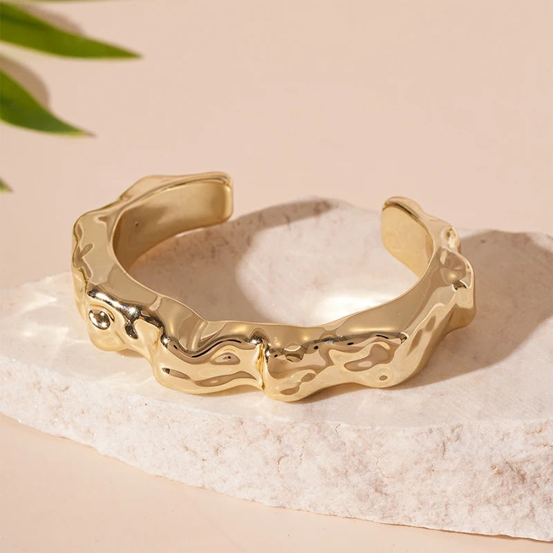 Chic Irregular Cuff Bracelets for Women in Glossy Gold and Silver - Fashion Statement Bangle Jewelry