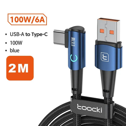 Toocki 6A USB C Cable 90 Degree For OPPO Fast Charging A- C blue 2m