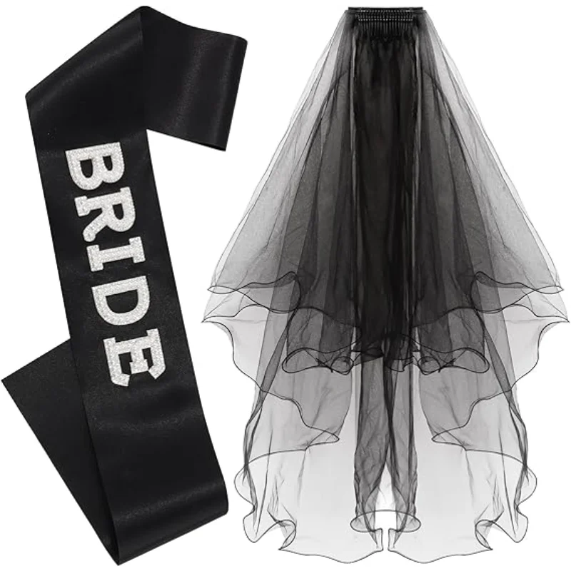 Bride To Be Sash and Black Veil Set for Bachelorette Party and Bridal Shower Essentials