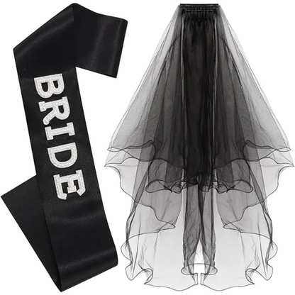 Bride To Be Sash and Black Veil Set for Bachelorette Party and Bridal Shower Essentials