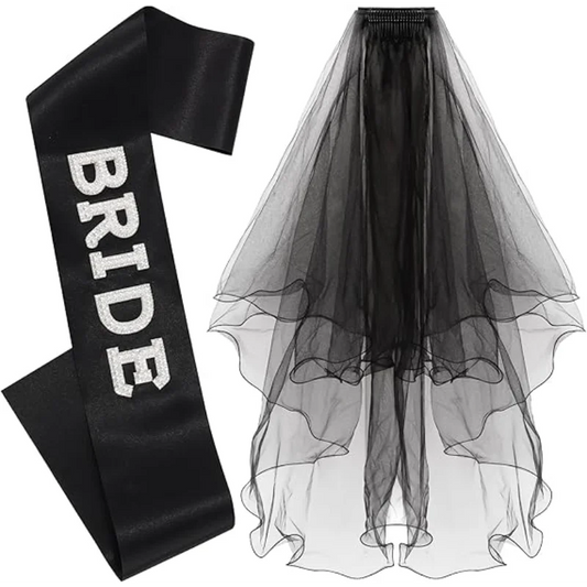 Bride To Be Sash and Black Veil Set for Bachelorette Party and Bridal Shower Essentials