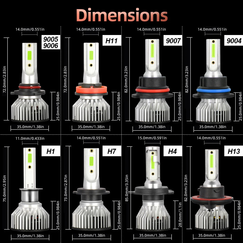8000K Ice Blue LED Headlight Bulbs 25000LM Ultra Bright Hi Lo Beam Fit 99 Percent Vehicles 2 Pack