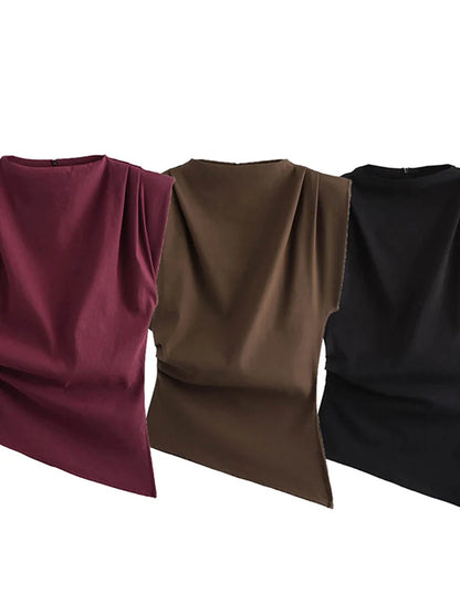 European American Pleated Decorative Off Shoulder Top