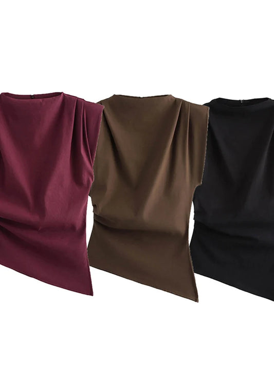 European American Pleated Decorative Off Shoulder Top