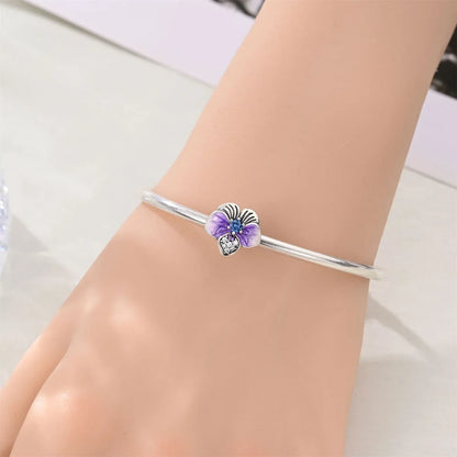 925 Sterling Silver Purple Heartsease Hydrangea Charms for DIY Jewelry Necklace and Bracelet Gifts