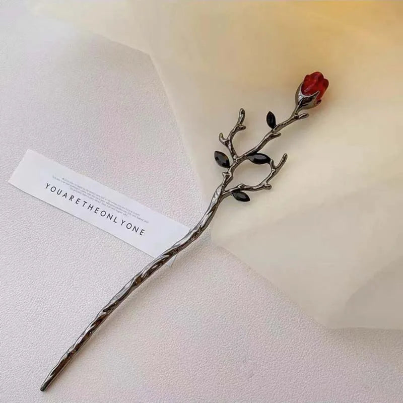 Elegant Vintage Rose Metal Hair Sticks with Sword and Snake Design for Women