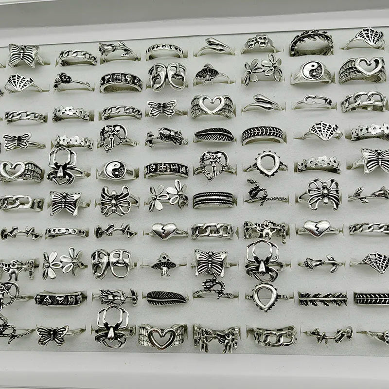 30pcs Alloy Finger Rings Set Trendy Floral and Animal Designs for Women mix size(15mm-19mm) 30pcs style 1 30pcs