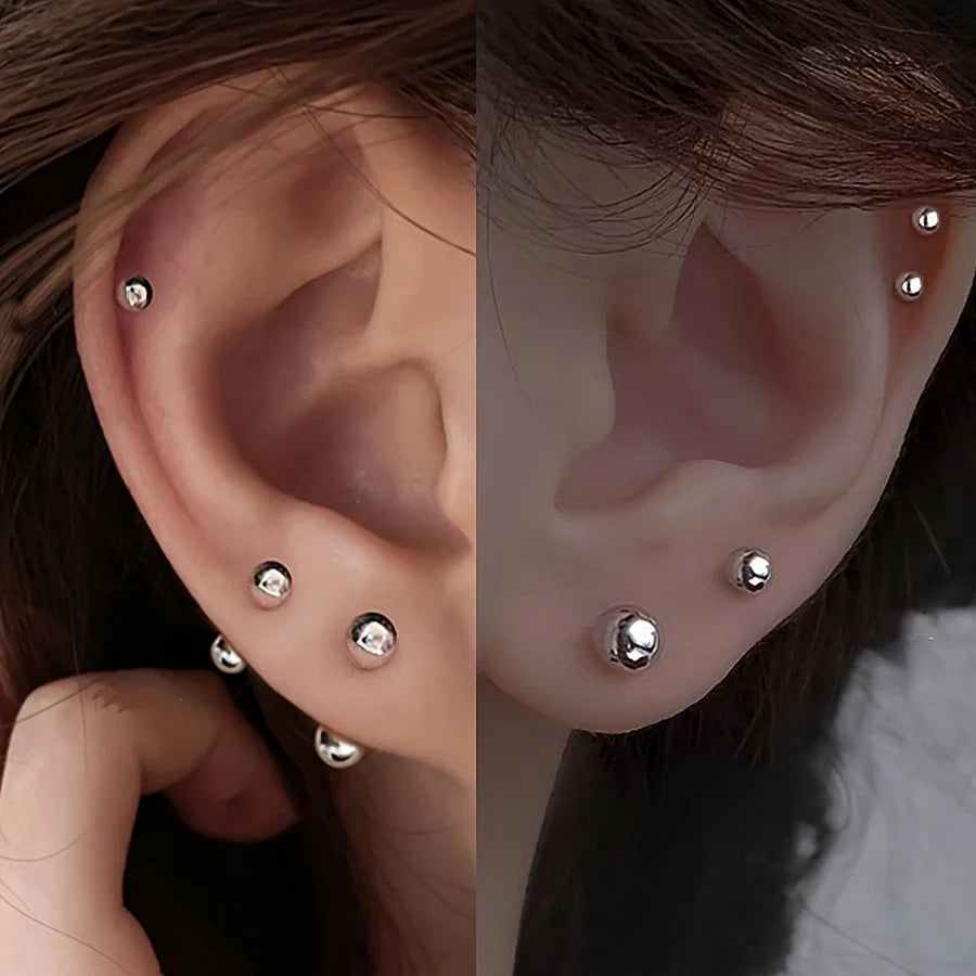 3 Pairs Unisex Stainless Steel Barbell Stud Earrings Minimalist Ball Design for Men and Women