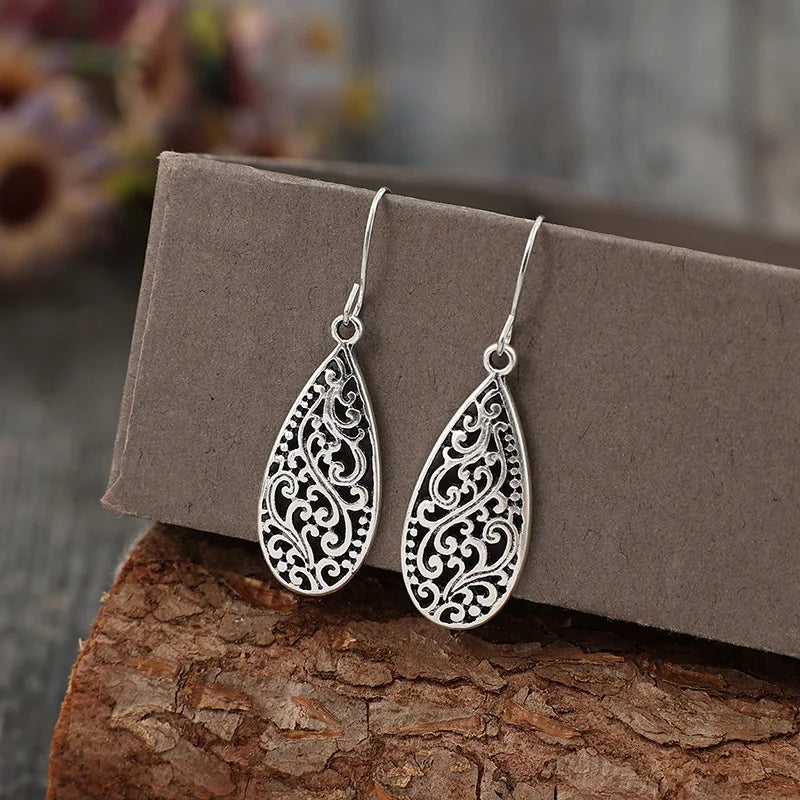 Bohemian Silver Geometric Vintage Dangle Earrings for Women