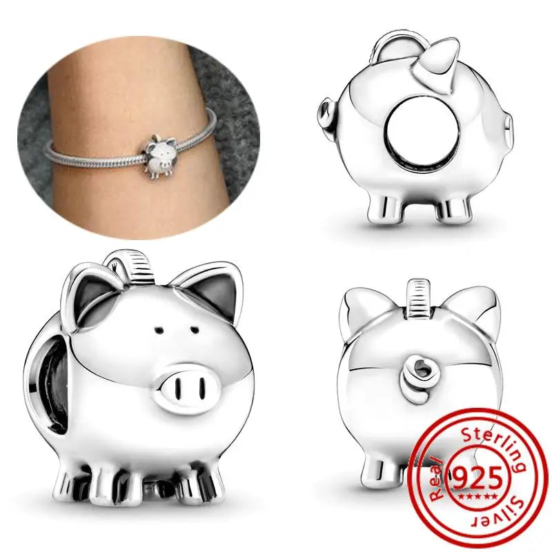 925 Sterling Silver Animal Charms Bracelet Beads with Zircon - Unicorn, Squirrel, Elephant Y820