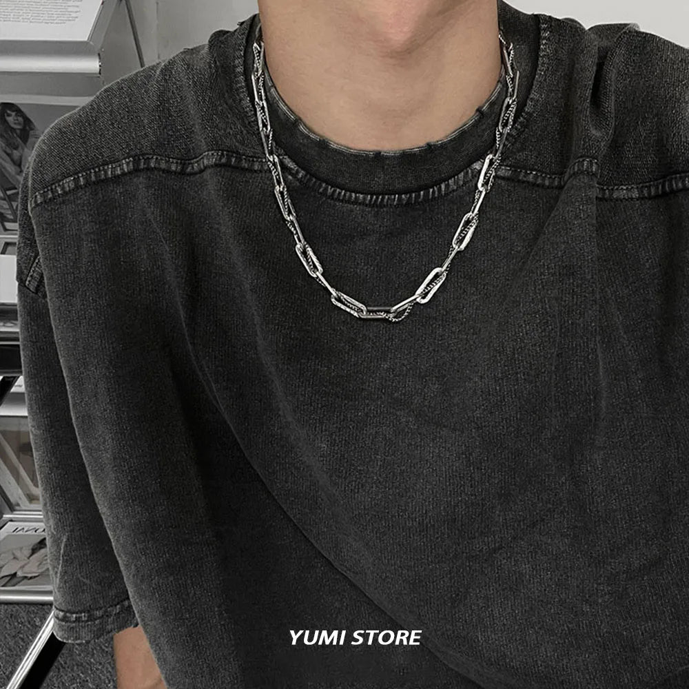 Hip-Hop Titanium Steel Textured Necklace Unisex Punk Clavicle Choker