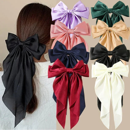 Korean Satin Big Bow Hair Clips For Women And Girls