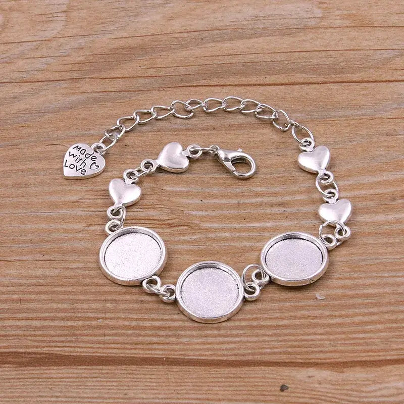 1Pc Metal Zinc Alloy Round Bracelet Findings in 2 Colors and 15 Styles 10-Antique silver 12mm