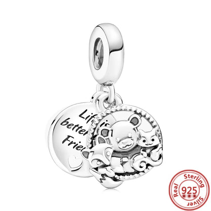 Cute Animal Family Charm Beads for DIY Silver Bracelet Jewelry Making Y170
