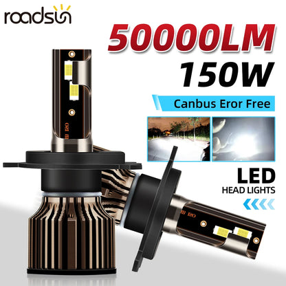 Brilliant White 6000K Turbo Auto Headlights 150W Dual Pack - Universal Fit for H11 H7 H4 Models
