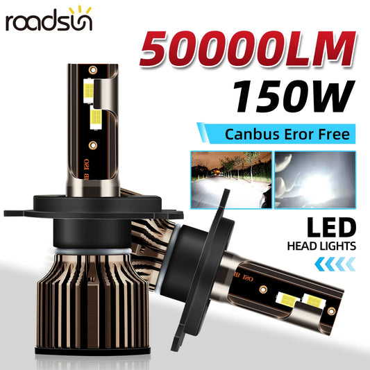 Brilliant White 6000K Turbo Auto Headlights 150W Dual Pack - Universal Fit for H11 H7 H4 Models