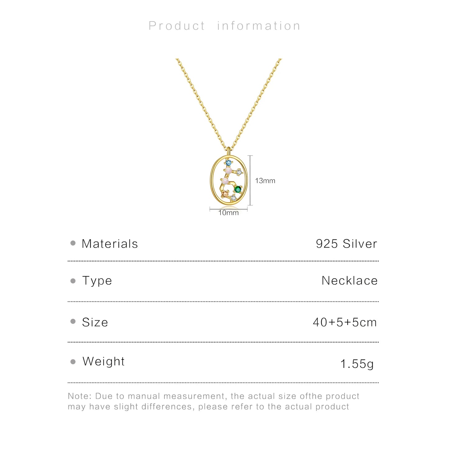 Vewant Women's 925 Sterling Silver Gold Constellation Pendant Necklace with Snake Chain